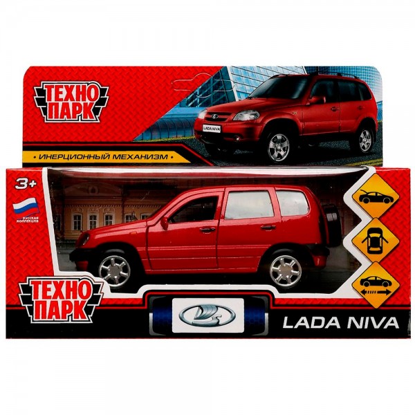 Модель LADANIVA-12-RD LADA NIVA длина 12 см, двери, багаж, инерц, красный Технопарк  в коробке