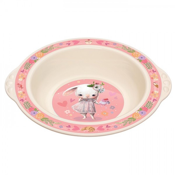 Тарелка детская глубокая с розовым декором бежевая 431316107