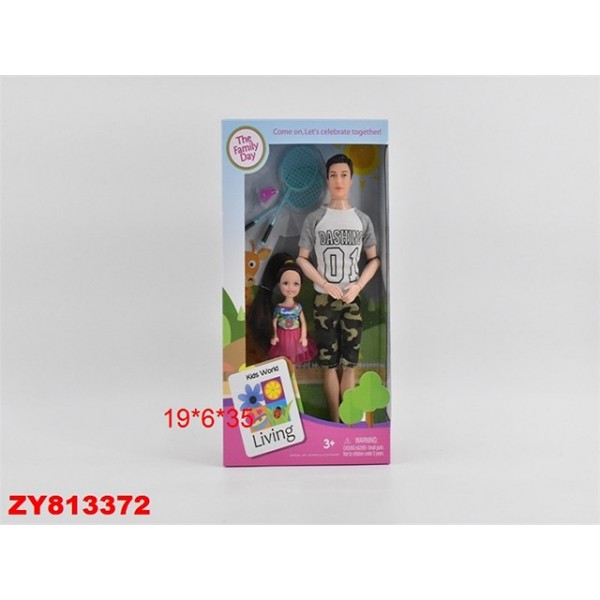 Кукла 200-16JX Папа с доченькой, в коробке