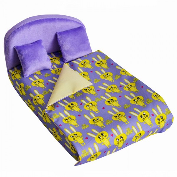 Мебель мягкая Кровать,2 подушки,одеяло. Кролики сиреневые с сиреневым плюшем НМ-003-29