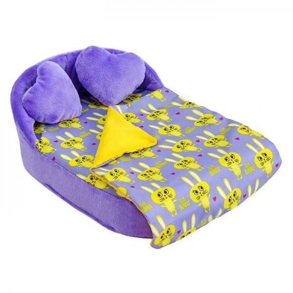 Мебель мягкая Кровать,2 подушки,одеяло.Кролики сиреневые с сиреневым плюшем НМ-003/4-29