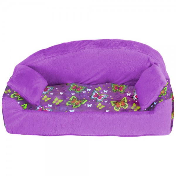 Мебель мягкая Диван,2 подушки Бабочки на фиолетовом с фиолетовым плюшем НМ-002/1-34