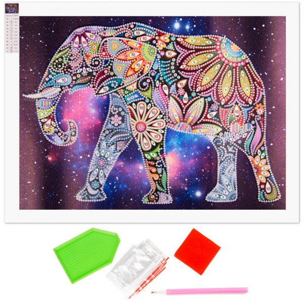 Набор для творчества Картина Стразами на Холсте Светится в Темноте Индийский Слон 25х35см MA-KN0101-11